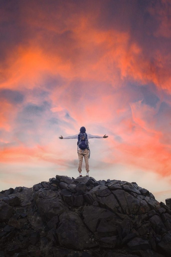 man, adventure, alone, happy, travel, sky, nature