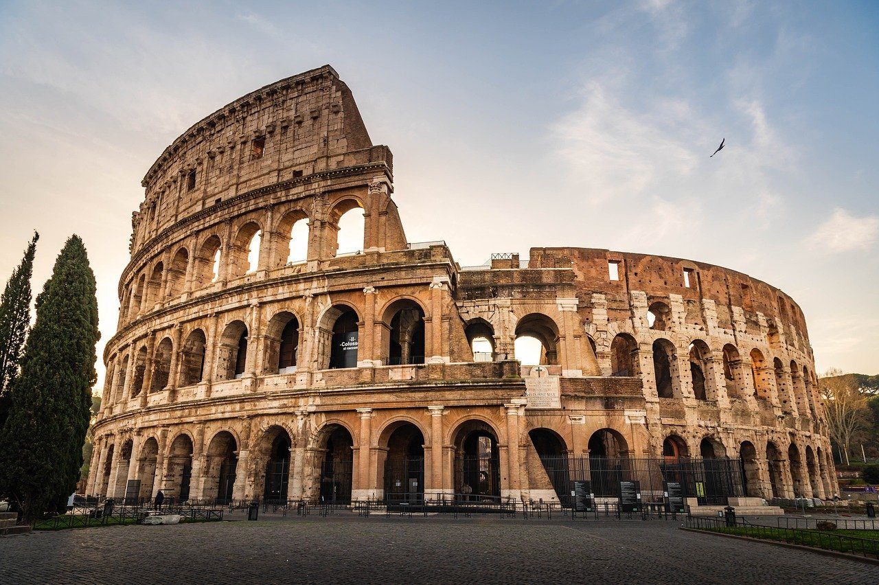 italy, rome, nature, colosseum, sunset, ancient architecture, travel, roman arena, tourists